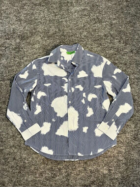 GXG Graphic Striped Button Down Shirt in Blue & White Size Small